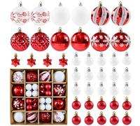 Christmas Balls Ornaments, 44 Packs Red White Xmas Baubles Decoration, Shatterproof Christmas Tree Decorations, Glittering Hanging Ball for Winter Holiday New Year Party Decoration Assorted Sizes