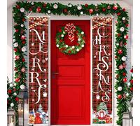 Christmas Banner for Outside, Gnome Christmas Banner Backdrop, MerryChristmas Welcome Porch Sign Banners Flag Decorations, Red Green Plaid Xmas Front Door Banners for Xmas Party Door Decoration