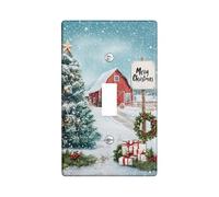 Christmas Barn Light Switch Cover Plates/Outlet Covers, Festive Red Country Scene for Wall Décor, Thermoplastic Wall Plates, Standard Size Single Toggle