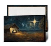 Christmas Barn Scene Canvas Wall Painting Spiritual Holiday Festival Star Decoration Religious Gift for Home or Church