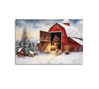 Christmas Barn Wall Art Rustic Country Scene Winter Wonderland Landscape Simple Christmas Home Decor Vintage Farmhouse Scenery Canvas Poster Living Room Holiday Artwork (2) 12x18inch(30x45cm)