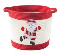 Christmas Basket Empty, Christmas Decoration Storage Baskets with Handle for Holiday, Baby Gift Basket for Toys, Towels, Diapers, Woven Cotton Rope Basket With Santa Claus, Red