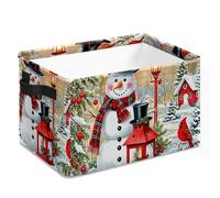 Christmas Basket Winter Snowman Cardinal Storage Shelves Basket Cubes, Large Fabric Christmas Gift Basket Organizers for Women Men for Home Bedroom Closet Organizing 14x10x8 inches