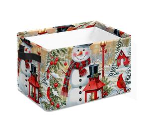Christmas Basket Winter Snowman Cardinal Storage Shelves Basket Cubes, Large Fabric Christmas Gift Basket Organizers for Women Men for Home Bedroom Closet Organizing 14x10x8 inches