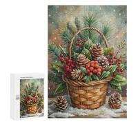 Christmas Basket with Pine Cones Jigsaw Puzzle, 300 PCS, Relaxing Activity for Adults, A Creative Way to Unwind after A Busy Day, for Family Fun