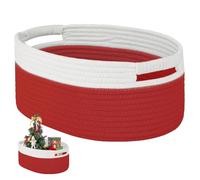 Christmas Baskets, 32x15x22cm Cotton Rope Woven Red Basket with Handle, Small Shelf Storage Baskets, Empty Decorative Woven Bin for Christmas Living Room