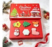 Christmas Bath Bombs for Kids, Kids Bath Bombs, with Snowman, Reindeer,Bell | Gentle Nourishing Bath Bombs With Rich Fizzy Bubbles 6 Festive Shapes Packed In Red Gift Box for Christmas Kids Spa Relaxing