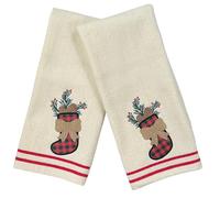 Christmas Bathroom Hand Towels - Set of 2 Cream White 100% Cotton Embroidered Rustic Stocking with Pine, Berries & Burlap Bow Design - 25 x 16” Decorative Bath & Kitchen Towels