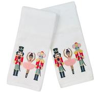 Christmas Bathroom Hand Towels - Set of 2 White 100% Cotton Embroidered Nutcracker Ballerina & Mouse King Design - 16” x 25” Decorative Bath & Kitchen Towels