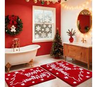Christmas Bathroom Mat 2 Piece, Extra Soft Absorbent Microfiber Thick Plush Fluffy Bathroom Rugs, Non-Slip Backing, Machine Washable Bath Mat for Bathroom, Shower, Tub, Holiday Decor, Red, Xmas Tree