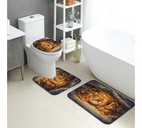 Christmas Bathroom Mat Sets 3 Piece, Cozy Winter Scene Absorbent Non Slip Toilet Rugs U Shaped Washable, Artistic Holiday Quick Dry Flannel Bathroom Rug Set