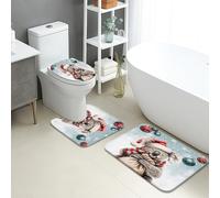 Christmas Bathroom Mat Sets 3 Piece, Cute Koala Bear Snowflakes Absorbent Non Slip Toilet Rugs U Shaped Washable, Festive Holiday Quick Dry Flannel Bathroom Rug Set