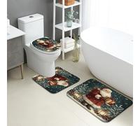 Christmas Bathroom Mat Sets 3 Piece, Santa Claus Winter Wonderland Absorbent Non Slip Toilet Rugs U Shaped Washable, Holiday Festive Quick Dry Flannel Bathroom Rug Set