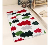 Christmas Bathroom Rugs, Christmas Tree Santa Claus Bath Mat, Extra Soft & Absorbent Christmas Shower Rug for Christmas Bathroom Bedroom Holiday Decor, Xmas Festive Bathroom Decorations