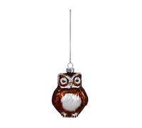 Christmas Bauble 90mm Brown Silver Glass Owl Premier G221203