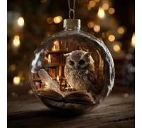 Christmas Bauble Collection, Nature’s Birds Crystal Glass Ornament Set, 2026 Cute 3D Owl Animal Reading Book Christmas Tree Ornaments, for Xmas Tree Memorial Gifts, Room Decor (1pcs)