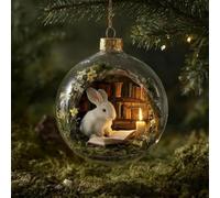 Christmas Bauble Collection, Nature’s Birds Crystal Glass Ornament Set, 2026 Cute 3D Plastic Rabbit Reading Book Christmas Tree Ornaments, for Xmas Tree Memorial Gifts, Room Decor (1pcs)
