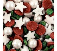 Christmas Bauble Festive Themed Cupcake Sprinkles Edible Sugar Toppers Decoration Green Red Pearl White Disc Dot Ball | 1kg BA102954