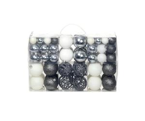 Christmas Bauble Set 100pcs White/Grey Polystyrene Shatterproof 3/4/6cm Assort.