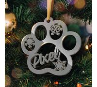 Christmas Bauble with Name - Personalized Christmas Tree Decoration in the Shape of a Cat Paw - Glossy Tree Ornament (Model Cat Paw, Gloss Grey)