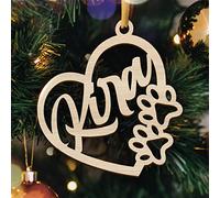 Christmas Bauble with Name - Personalized Heart-Shaped Christmas Tree Decoration with Animal Paw Prints - Wooden Tree Ornament (Model Heart & Paws, Érable)