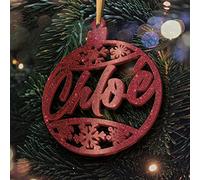 Christmas Bauble with Personalized Name - Round Christmas Tree Decoration with Snowflakes - Glitter Tree Ornament (Model Snowflake, Glitter Burgundy)