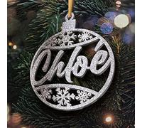 Christmas Bauble with Personalized Name - Round Christmas Tree Decoration with Snowflakes - Glitter Tree Ornament (Model Snowflake, Glitter Silver)