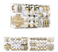Christmas Baubles 106pcs Set - Champagne Gold & White