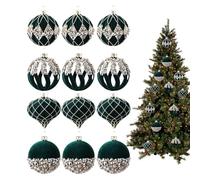 Christmas Baubles 12 Pieces Rhinestones Glitter Flocked