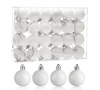 Christmas Baubles 24 Pcs Christmas Tree Decoration Shatterproof Xsmas Tree Baubles 4CM Mini Xsmas Hanging Ball Ornamentsl for Home Festival Party Decoration (White)