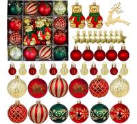 Christmas Baubles, 44pcs Christmas Tree Decorations Red Gold and Green Baubles Xmas Decorations Xmas Tree Hanging Ball Ornaments for Home Decor, Shatterproof Balls