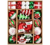 Christmas Baubles, 50 ct Red Green White Assorted Xmas Elements Ornaments, Shatterproof Decorative Hanging Ball Ornaments for Holidays Party Wedding Christmas Tree Decoration