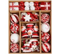 Christmas Baubles, 55 ct Red White Assorted Xmas Elements Ornaments, Shatterproof Decorative Hanging Ball Ornaments for Holidays Party Wedding Christmas Tree Decoration