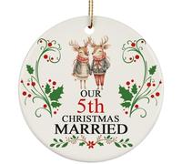 Christmas Baubles 5Th Anniversary 5 Years Married With Reindeer Ceramic Christmas Ornaments Hanging Decorations With Lanyard For Indoor Party Home