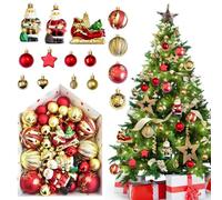 Christmas Baubles, 72 Pcs Christmas Tree Decorations, Xmas Baubles, Red And Glod Christma Balls, Xmas Tree Decorations Shatterproof Red Bau-bles Ornaments for X-mas Party Home T-ree D-ecorations