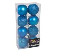 Christmas Baubles 8 Pack 50mm Shatterproof Baubles Glitter/Plain Design Baubles (Blue 1115)