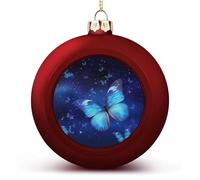 Christmas Baubles,Blue Starry Butterfly Christmas Balls Ornaments with Lanyards,Shatterproof Plastic Hanging Baubles,for Festive Party Home Decor (6cm /red)