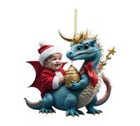 Christmas Baubles Christmas Decorations Santa Claus With Blue Dragon Ornaments For Christmas Tree Hanging Cute Acrylic Christmas Pendants Dinosaur Party New Year Supplies