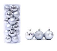 Christmas Baubles decoration 24Pcs Christmas Balls Ornaments Tree Decoration Shatterproof Hanging Ball Holiday Home Party Decor Shiny Plastic(Silver-24pcs)