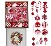Christmas Baubles Decorations - for Parties Shatterproof Pendants Red and White | Set of Christmas Decorations, for Indoor Outdoor Living Room Kitchen Shelf Window Door