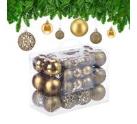 Relaxdays Christmas Bauble Set of 50, Glittery, Matt & Shiny Ornaments, Plastic Xmas Tree Balls, Ø: 3, 4 & 6 cm, Gold