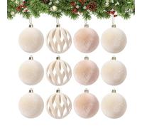 Christmas Baubles for Tree, 12 Pieces of Decoration with Snow Effect - 8 Centimeters Unbreakable Christmas Ornament, for Home Indoor Christmas Parties Winter Window Wall Seasonal Display