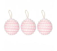 Christmas Baubles for Tree, 8CM Shatterproof Foam Ornaments | in Pink Blue White, Festive Hanging Balls for Home for hotel Wedding Party Decor, Nostalgic Holiday Decoration Set of 3