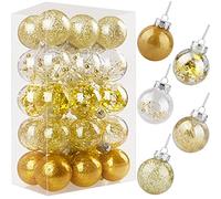 Christmas Baubles Gold for Christmas Tree Decorations 6cm 30pcs, Christmas Balls Shatterproof Clear Xmas Baubles with Strings, Xmas Tree Decorations Christmas Ornaments Hanging Christmas Decorations