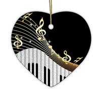 Christmas Baubles Gold Music Note Piano Keys Ceramic Christmas Ornaments Tree Decorations With Lanyard For Home Decor Family