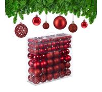 Relaxdays Christmas Baubles Set of 150, Glittering, Matt & Shiny Surfaces, Tree Ornaments, Plastic, ∅ 3, 4 & 6 cm, Red