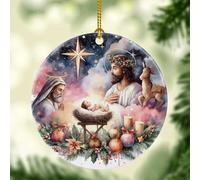 Christmas Baubles Nativity Jesus Was Born Birth Of Christ Faith Ceramic Christmas Ornaments Hanging Decorations With Lanyard For Family Holiday Home