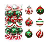 Christmas Baubles Ornaments 30pcs 2.36inch/60mm Ornaments, Shatterproof Plastic Decorative Baubles for Christmas Tree Decorations, Red Green Xmas Bulbs Ornament Hanging Decor (A)