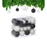 Relaxdays Christmas Baubles, Set of 50, Tree Ornaments, ∅ 3, 4 & 6 cm, Decorations, Glittery, Matte & Shiny, Black/White