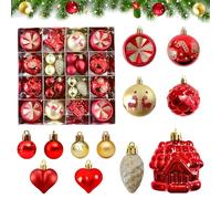 Christmas Baubles Ornaments Set 40Pcs Christmas Tree Decorations Set in Various Styles Red and Gold Baubles Red and GreenChristmas Decorations with String for Xmas Tree Window Garden Party (color 1)